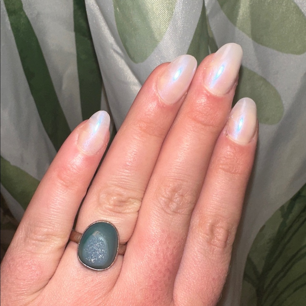 Blue Agate Silver Ring (6.5)